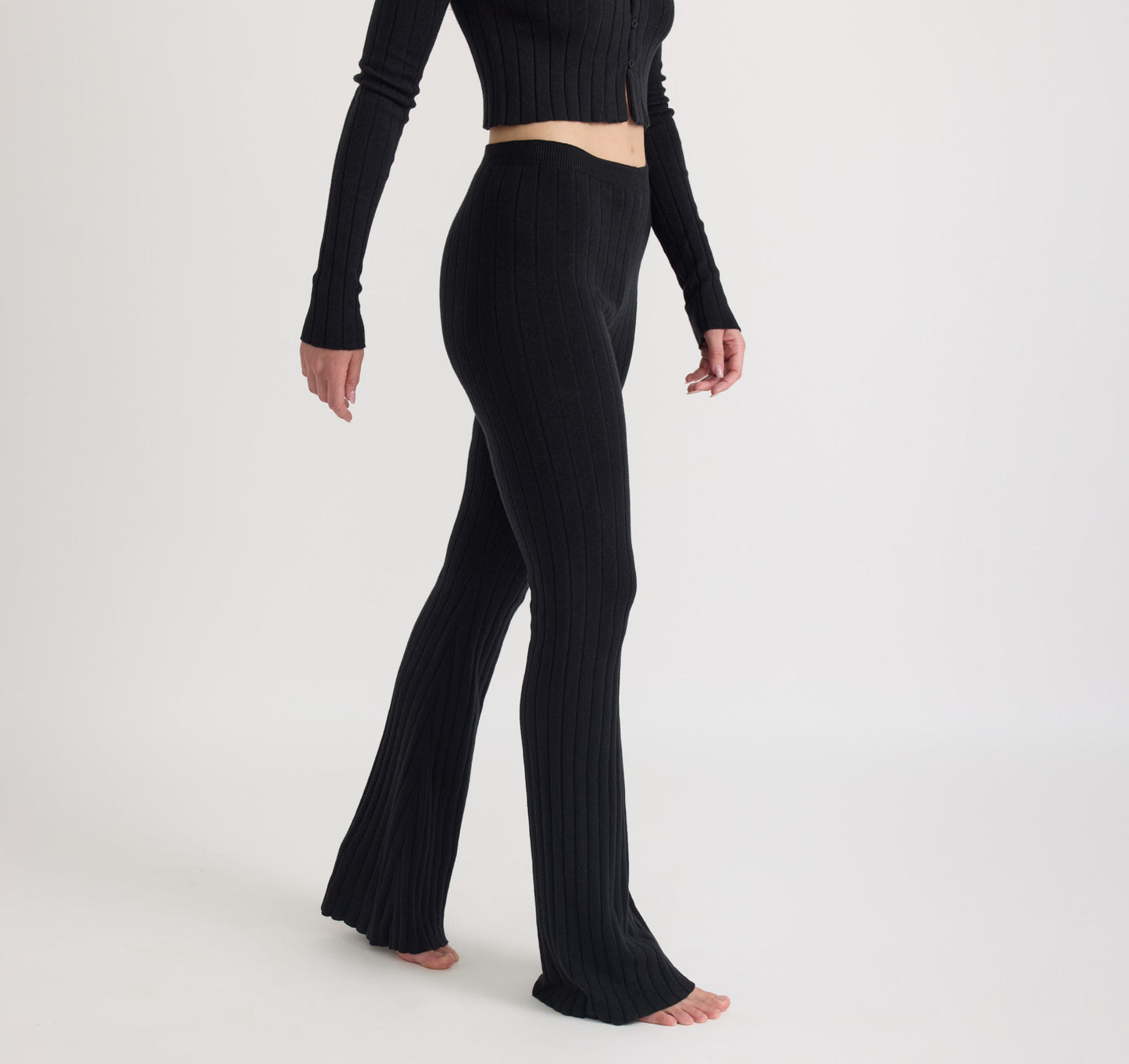 Soft Knit Rib High-Rise Flare Pants