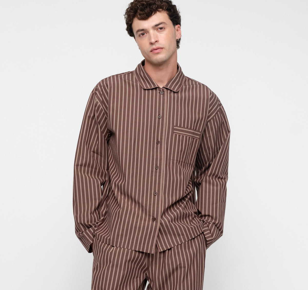 Core Sleep Poplin Shirt 2.0 - Truffle Stripe – organic cotton