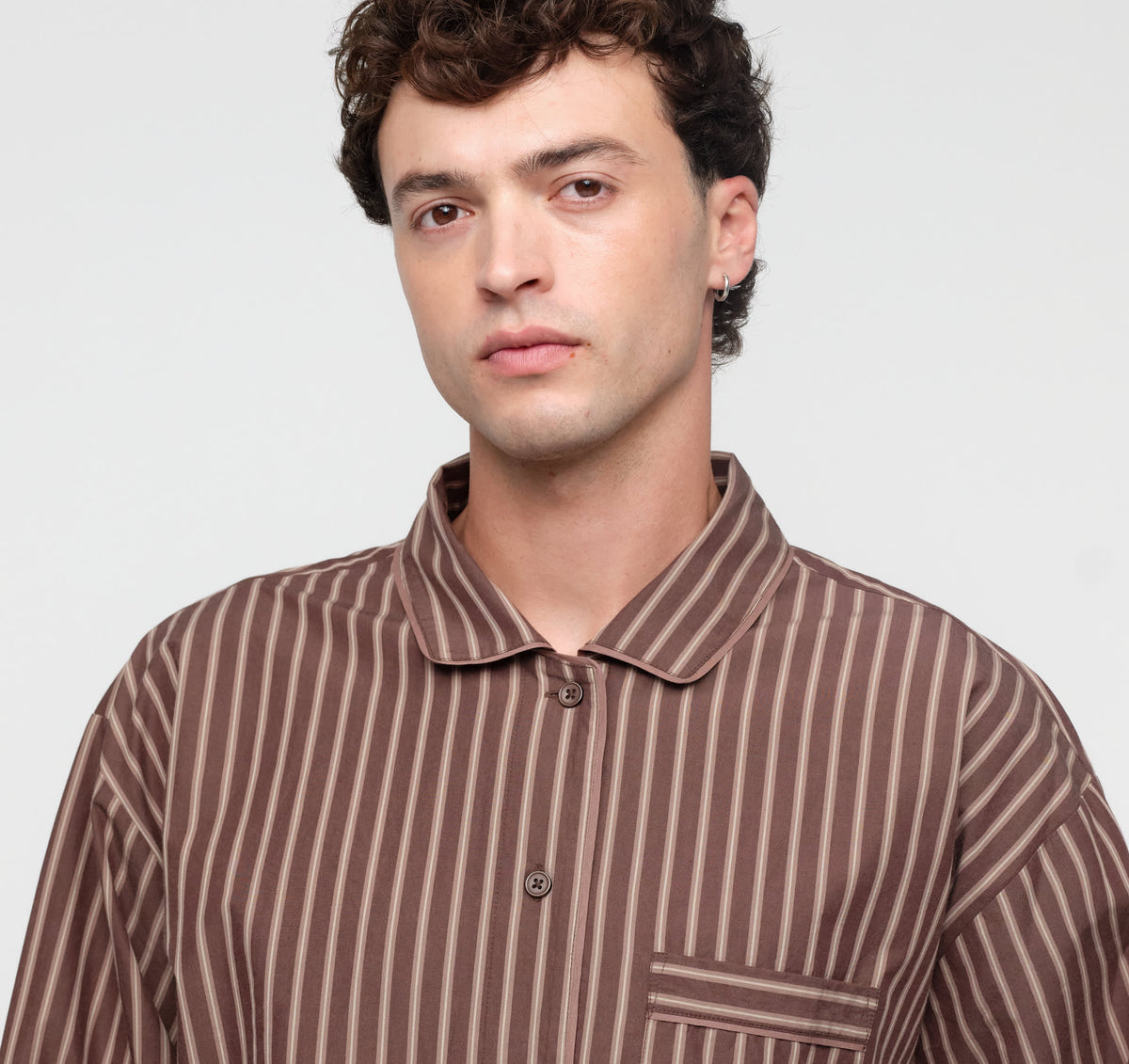 Core Sleep Poplin Shirt 2.0 - Truffle Stripe – organic cotton – view 2