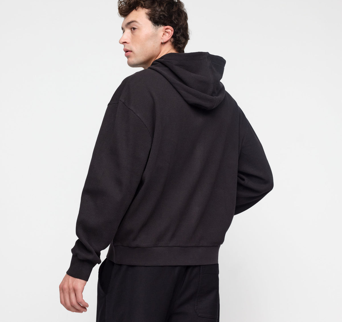 Waffle Zip Hoodie - Black – organic cotton – view 4