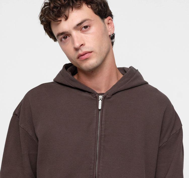 Waffle Zip Hoodie - Moon River – organic cotton