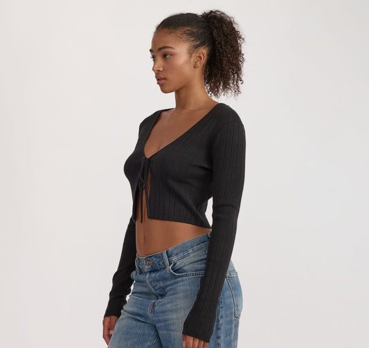 Soft Knit Rib Tie Cardigan