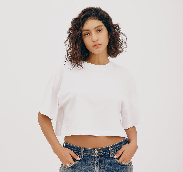 True Boxy Crop Tee - White