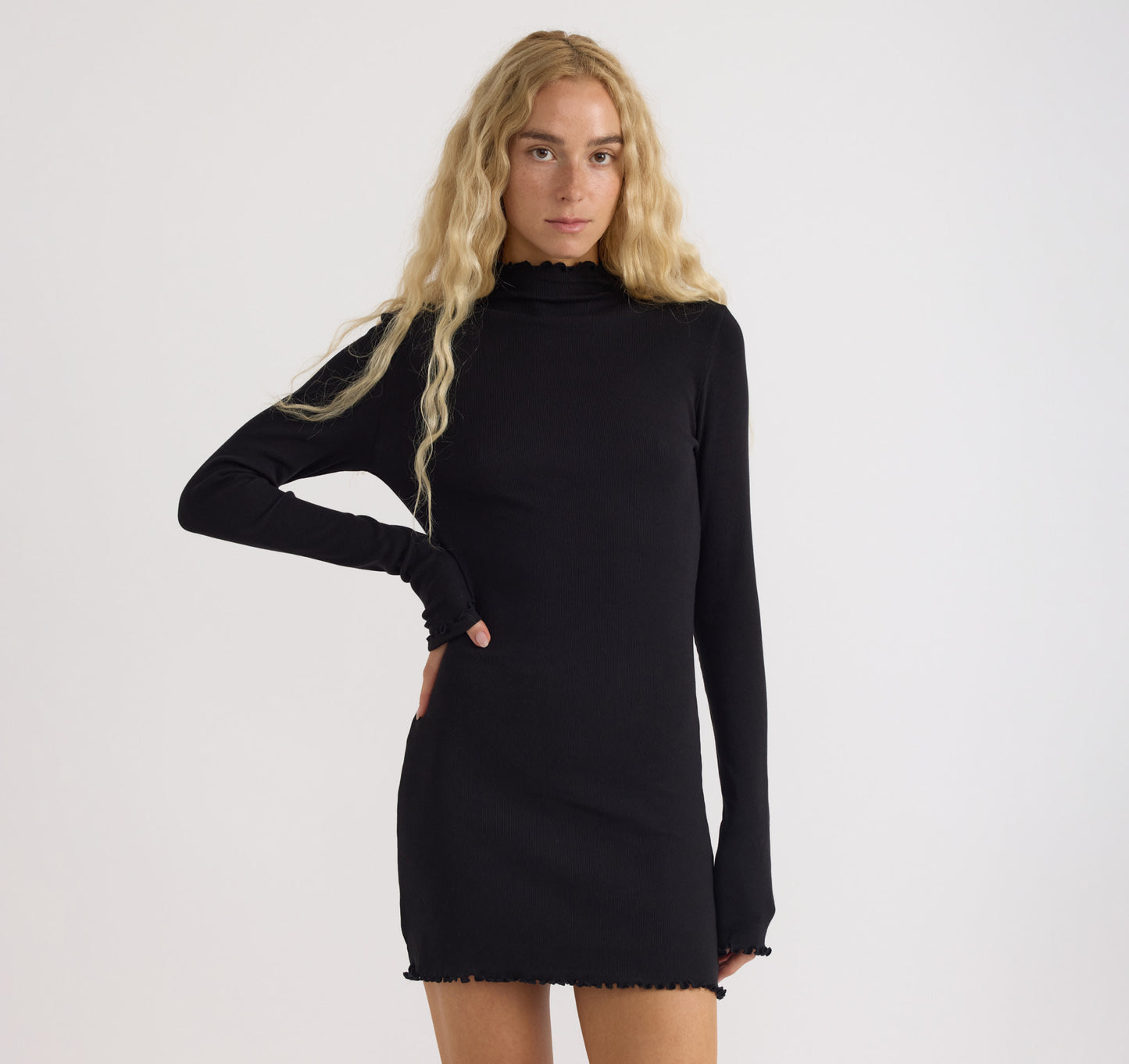 Core Rib Mock Neck Long Sleeve Dress