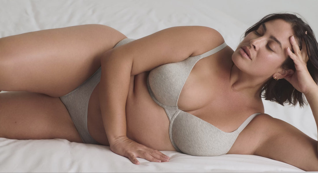Models wearing Organic Basics bras and bralettes