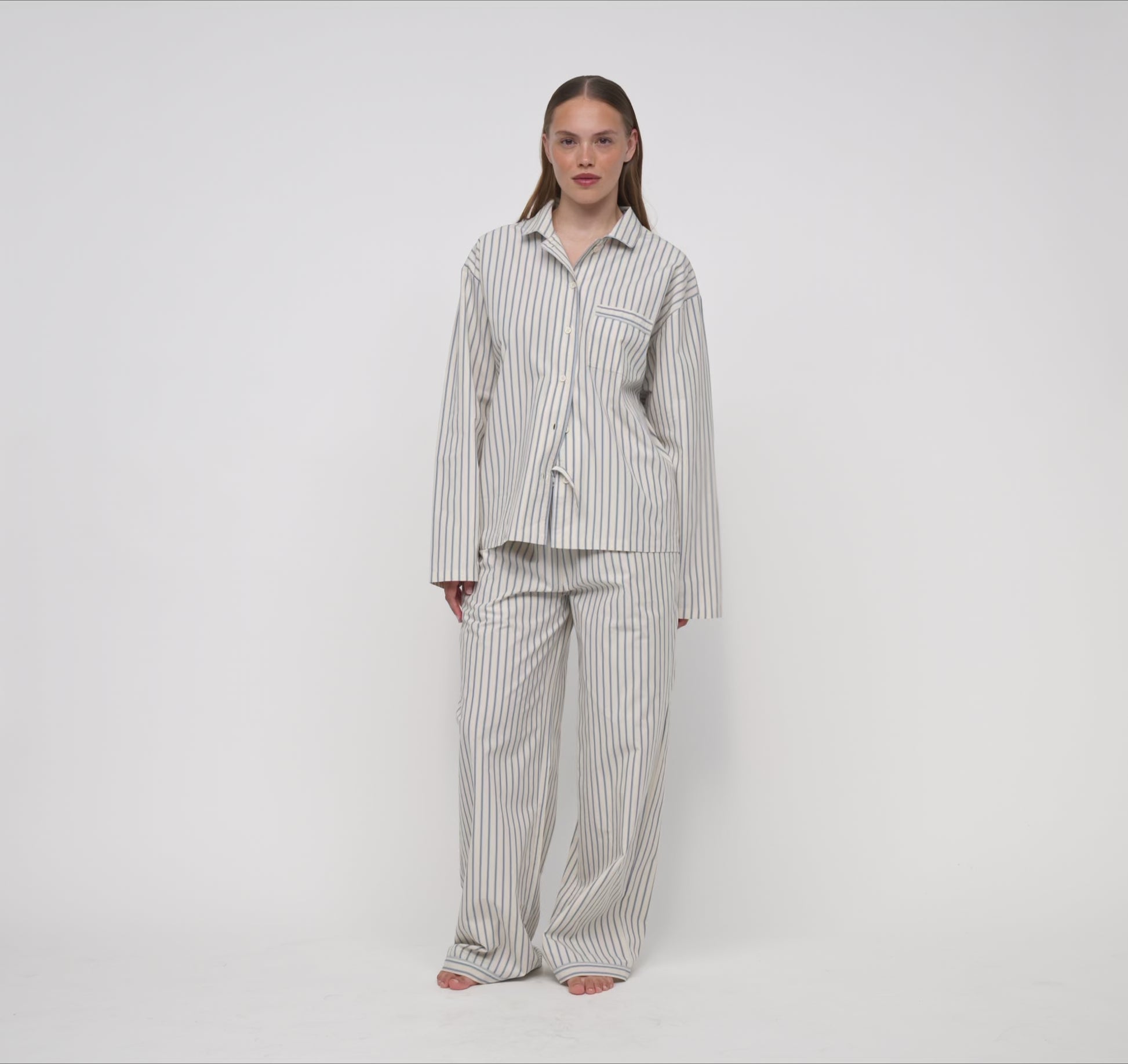 Core Sleep Poplin Pants 2.0 - Cloudy Blue Stripe – organic cotton – view 6
