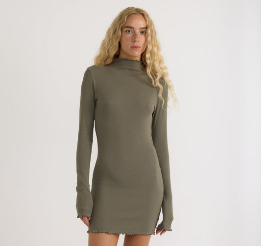 Core Rib Mock Neck Long Sleeve Dress