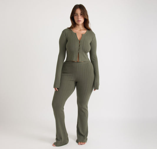 Soft Knit Rib High-Rise Flare Pants